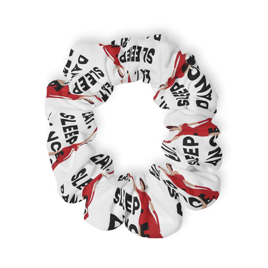 “Eat Sleep Dance Repeat” Scrunchie – Bold Dancer Graphic Hair Accessory for Dance Lovers
