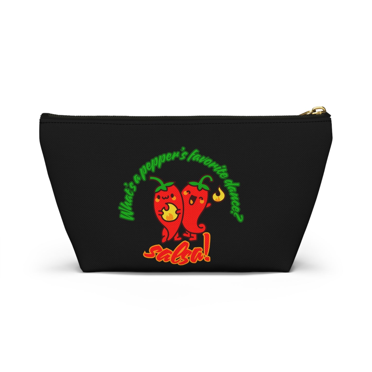 "What’s a Pepper’s Favorite Dance? Salsa!" Makeup Bag – Funny Dance Pun with Colorful Pepper Graphic – Cute Zipper Pouch for Cosmetics, Accessories & Gifts