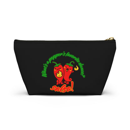 "What’s a Pepper’s Favorite Dance? Salsa!" Makeup Bag – Funny Dance Pun with Colorful Pepper Graphic – Cute Zipper Pouch for Cosmetics, Accessories & Gifts
