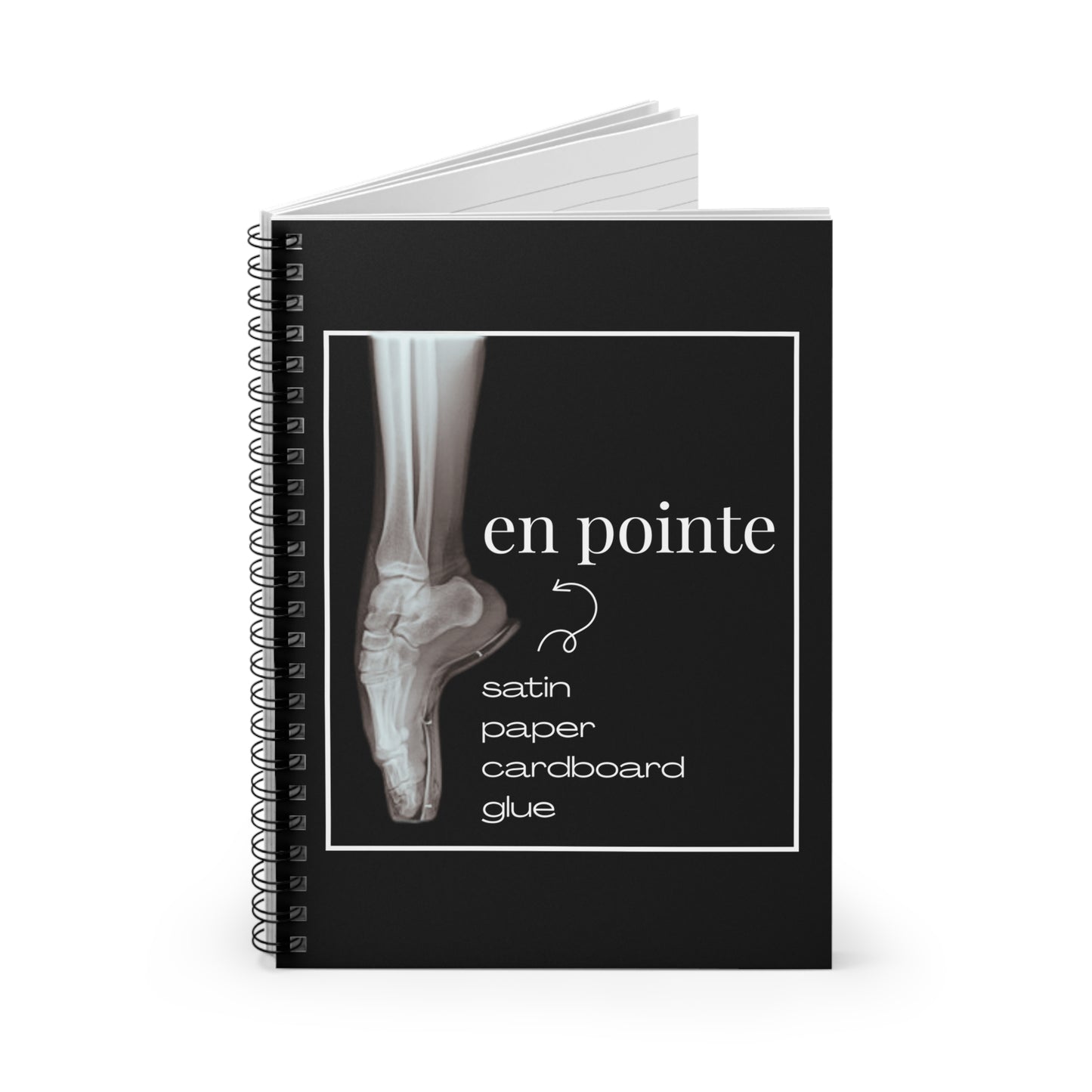 “I Dance En Pointe” Spiral Notebook with X-Ray Ballet Foot Graphic – Personalized Dance Notebook with Custom Name or Studio Option