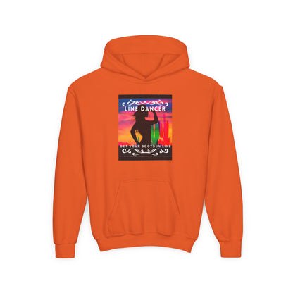 "Line Dancer" Youth Hoodie – Western Country Dance Graphic – 'Get Your Boots in Line' Unisex Pullover for Kids