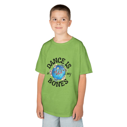 "Dance Is in My Bones” Halloween Dance T-Shirt with Dancing Skeletons Graphic - Kids Heavy Cotton™ Tee