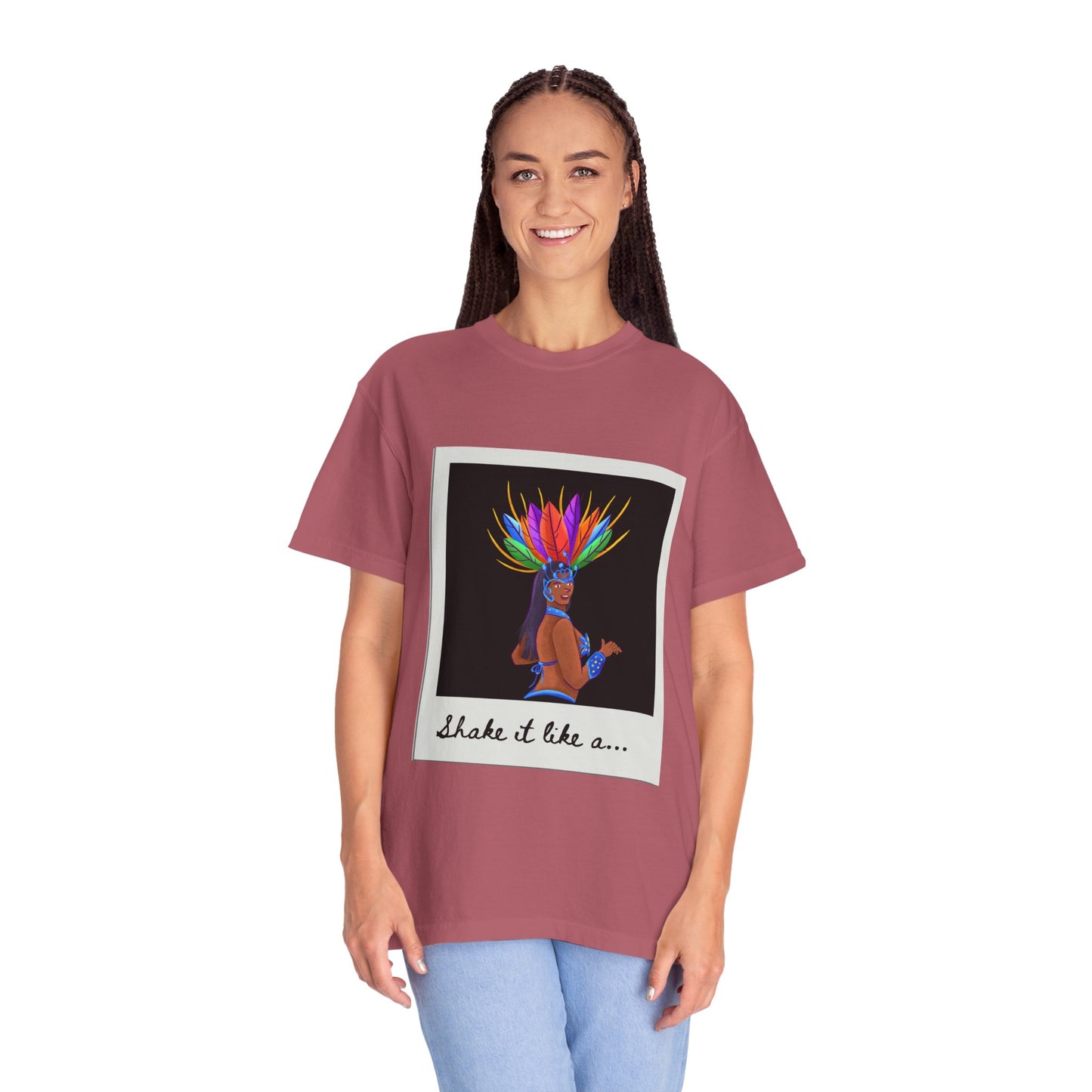 "Shake It Like a Samba Star" Unisex Garment-Dyed Dance T-Shirt – Bold Carnival-Inspired Graphic Tee for Dancers