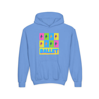“Ballet” Pop Art Inspired Design with Ballet Dancer Graphics | Streetwear Ballet Hoodie for Kids & Young Dance Enthusiasts | Unisex Youth Hoodie