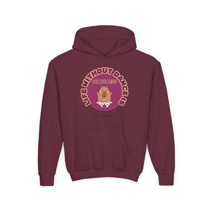 "Life Without Dance Is Pointeless" Youth Hooded Sweatshirt – Cute Dancing Capybara Graphic Hoodie for Kids and Teens