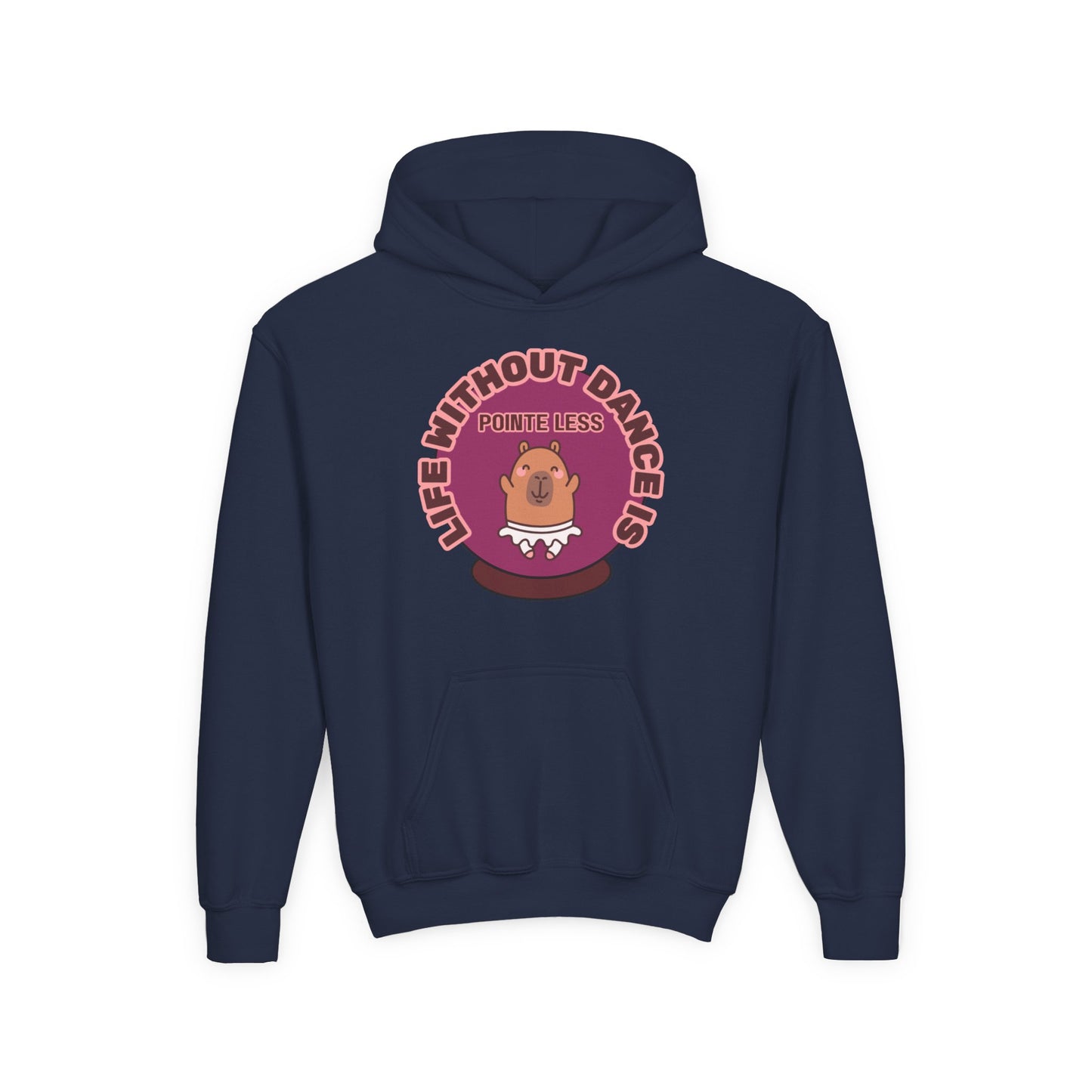 "Life Without Dance Is Pointeless" Youth Hooded Sweatshirt – Cute Dancing Capybara Graphic Hoodie for Kids and Teens