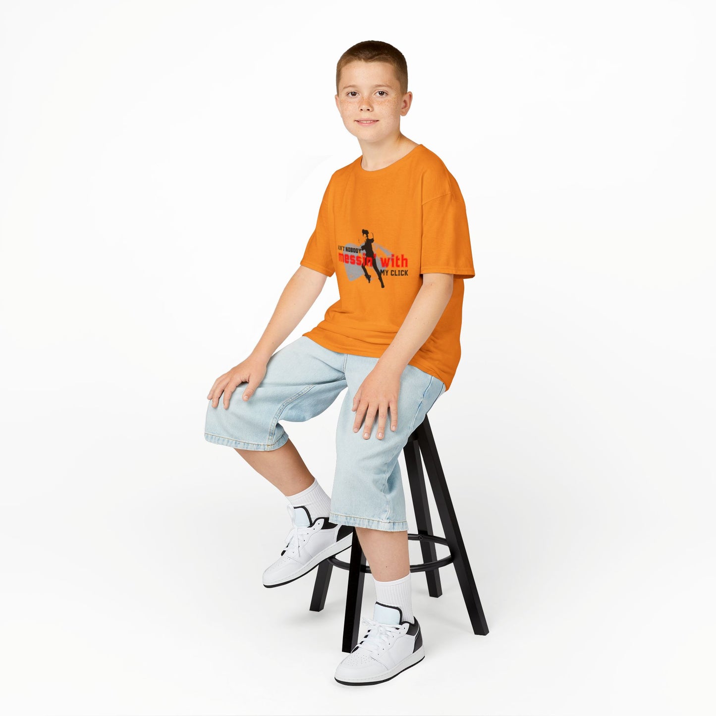 "Ain’t Nobody Messin’ With My Click" – Youth Short Sleeve Dance Tee with Tap Shoes & Tap Dancer Graphic