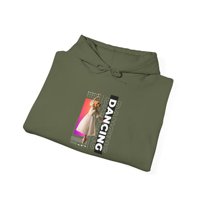 “Dancing” Text with Streetwear-Style Female Dancer Graphic - Unisex Heavy Blend™ Hooded Sweatshirt – Cozy Dance Hoodie for Ballet & Hip-Hop Enthusiasts