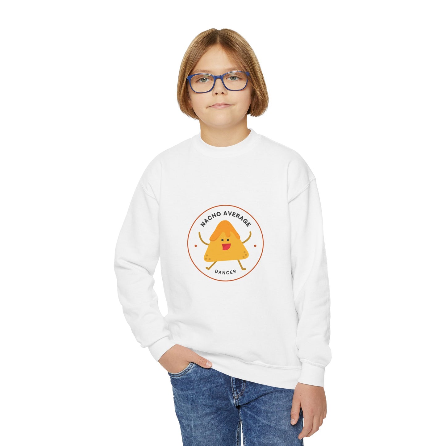 "Nacho Average Dancer" – Funny Youth Crewneck Dance Sweatshirt | Cute Nacho Graphic Kids Pullover