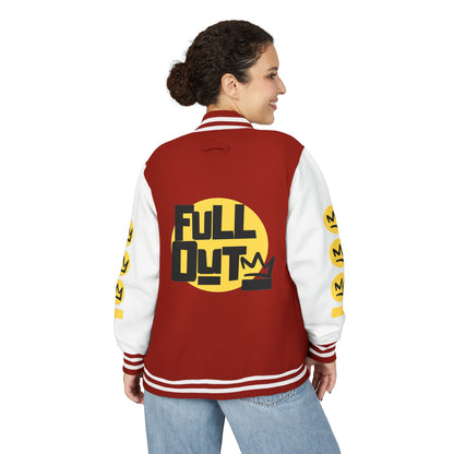 Full Out Premium Collection Letterman Jacket – Unisex Heavyweight Varsity Jacket with "Full Out" Back Graphic and "Crew" Front Design