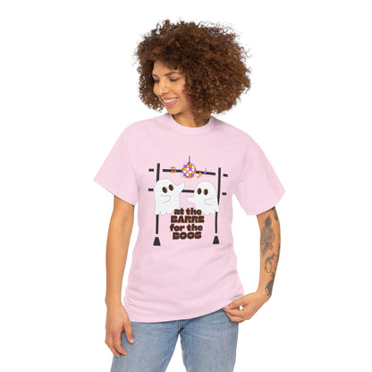 “At the Barre for the Boos” Dance Halloween T-Shirt with Cute Ghost Ballet Graphics - Unisex Heavy Cotton Tee