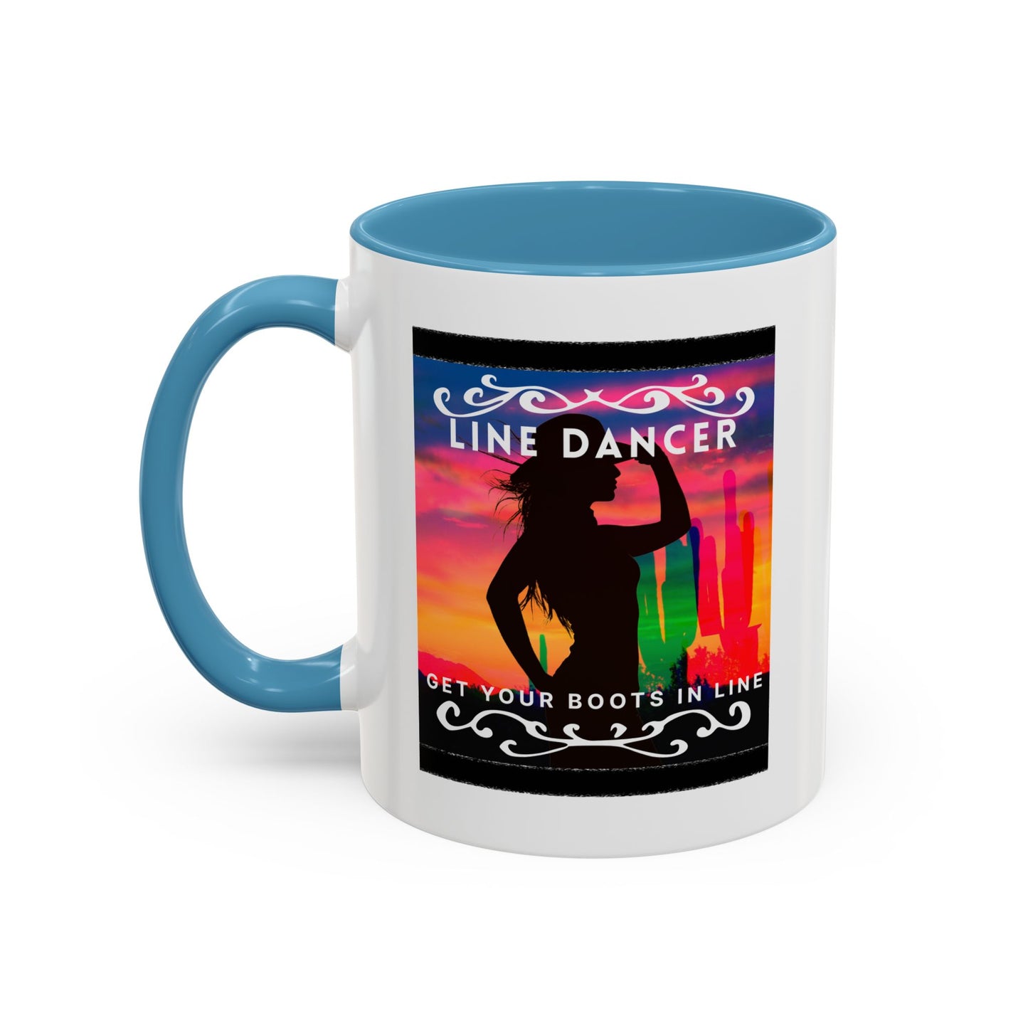 "Line Dancer" Accent Coffee Mug – Cute Cowgirl Graphic Ceramic Mug for Country Dance Lovers