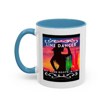 "Line Dancer" Accent Coffee Mug – Cute Cowgirl Graphic Ceramic Mug for Country Dance Lovers