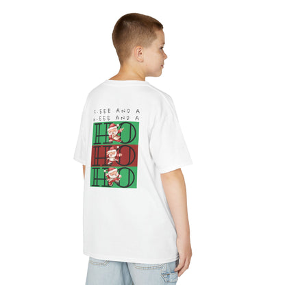 “5-eee and a 6-eee and a Ho, Ho, Ho” YOUTH Short Sleeve Tee with Playful Dancing Santa Front & Back – Festive Christmas Dance Tee for Dancers & Studios