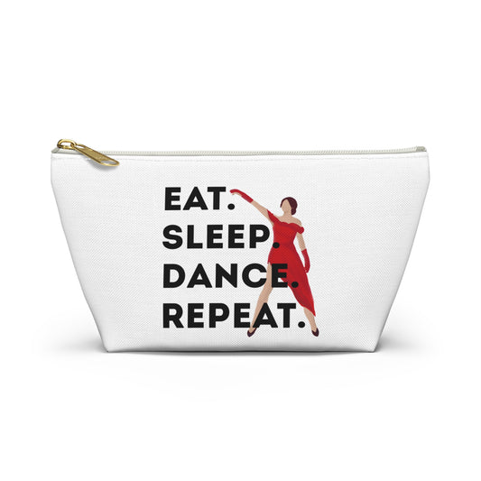 “Eat Sleep Dance Repeat” Makeup Bag – Bold Dancer Graphic – Dance-Themed Zipper Pouch for Cosmetics, Accessories & Travel Essentials