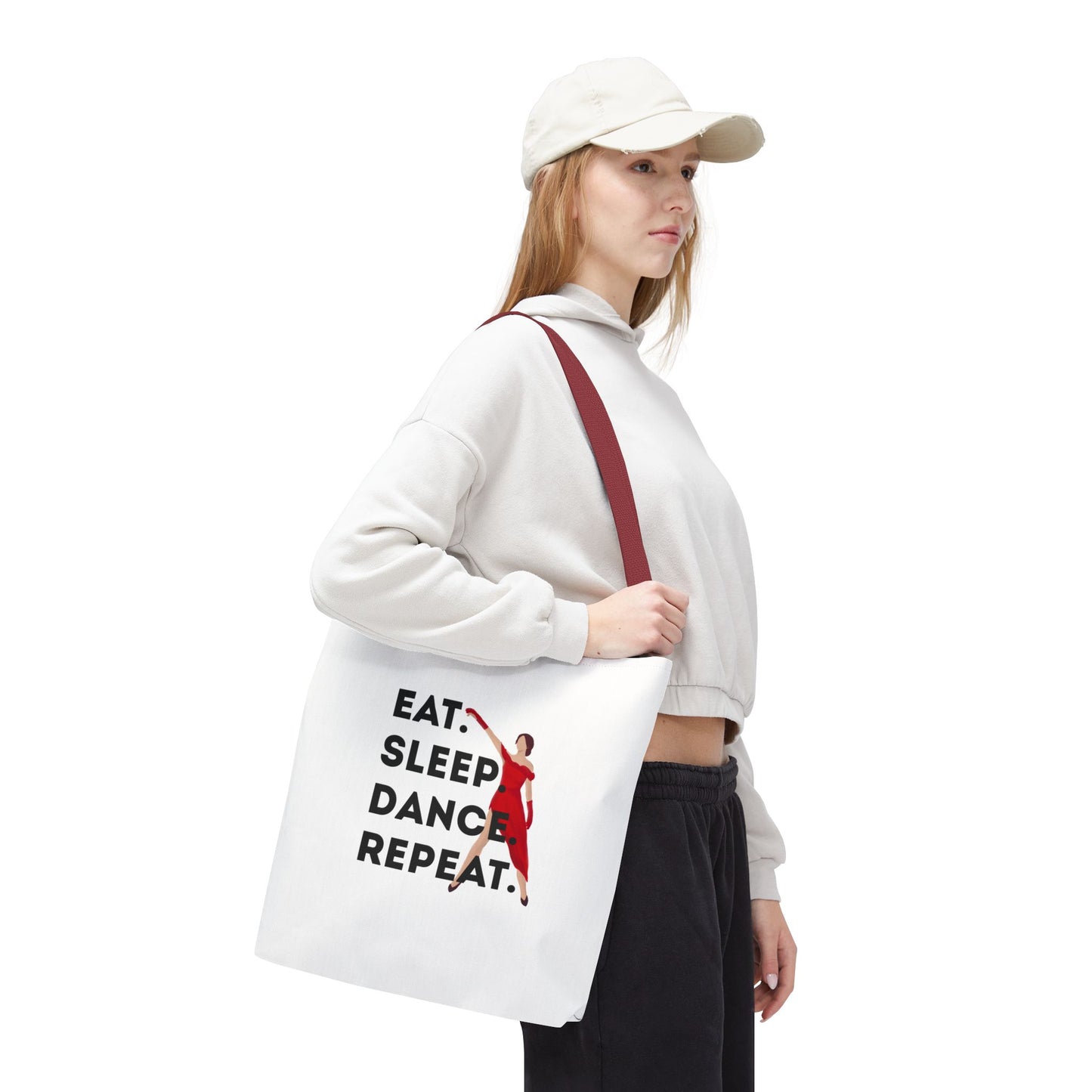 "Eat Sleep Dance Repeat" Canvas Tote Bag – Bold Dancer Graphic Dance Bag for Studio, School & Everyday Use