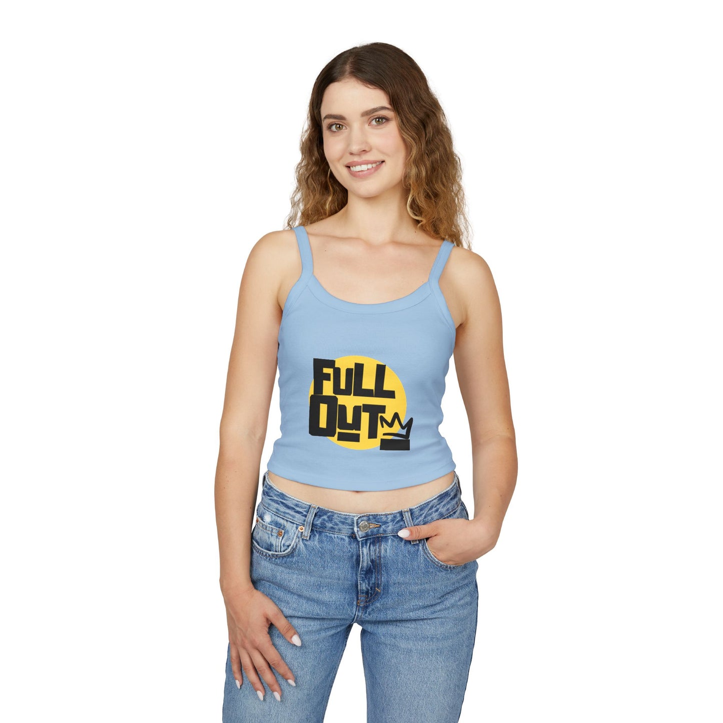 "Full Out" Women’s Spaghetti Strap Tank Top – Bold Streetwear-Inspired Dance Graphic | Trendy Dancewear for Performers, Classes & Everyday Style