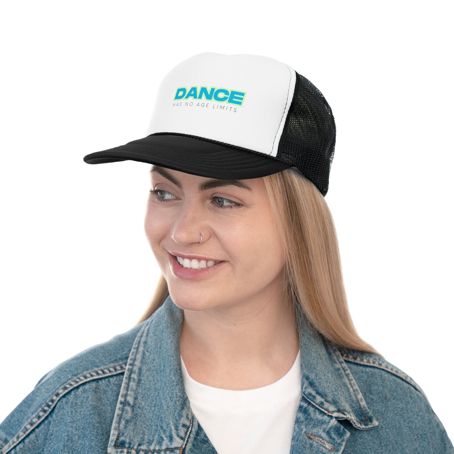 "Dance Has No Age Limits" Unisex Trucker Hat – Colorful Dance Quote Cap for All Ages, Dancers, and Movement Lovers