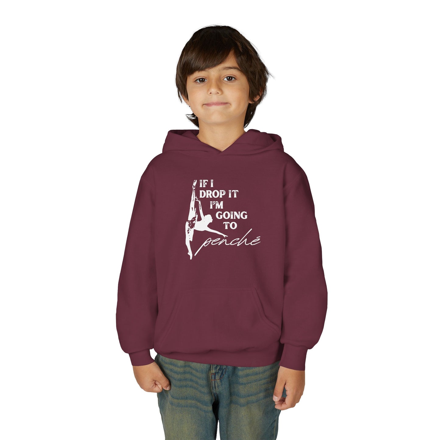 “If I Drop It, I’m Going to Penché” Unisex Youth Hoodie with Ballet Dancer Graphic – Funny Dance Hoodie for Kids & Teens, Personalized with Name or Studio