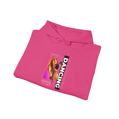 "Dancing” Text with Streetwear-Style Female Dancer Graphic - Unisex Heavy Blend™ Hooded Sweatshirt – Cozy Dance Hoodie for Ballet & Hip-Hop Enthusiasts
