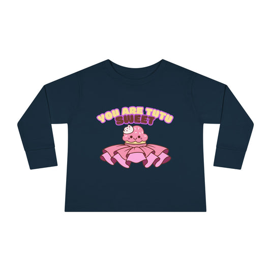 "You Are Tutu Sweet" Toddler Dance T-Shirt – Kawaii Cupcake in Tutu Graphic Long Sleeve Tee for Kids