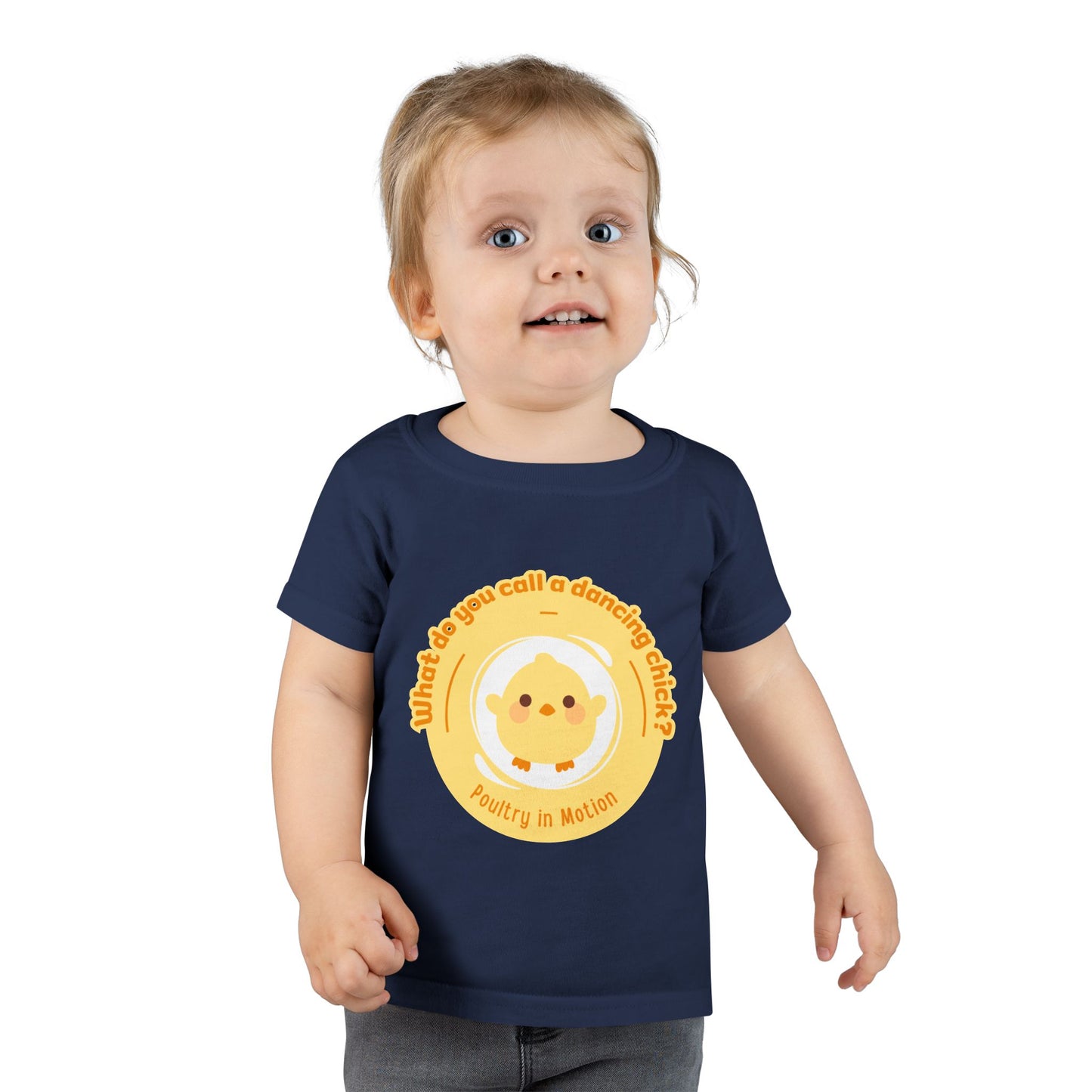 "What Do You Call a Dancing Chick? Poultry in Motion" Toddler Dance T-Shirt – Cute Chicken Graphic Short Sleeve Tee for Kids