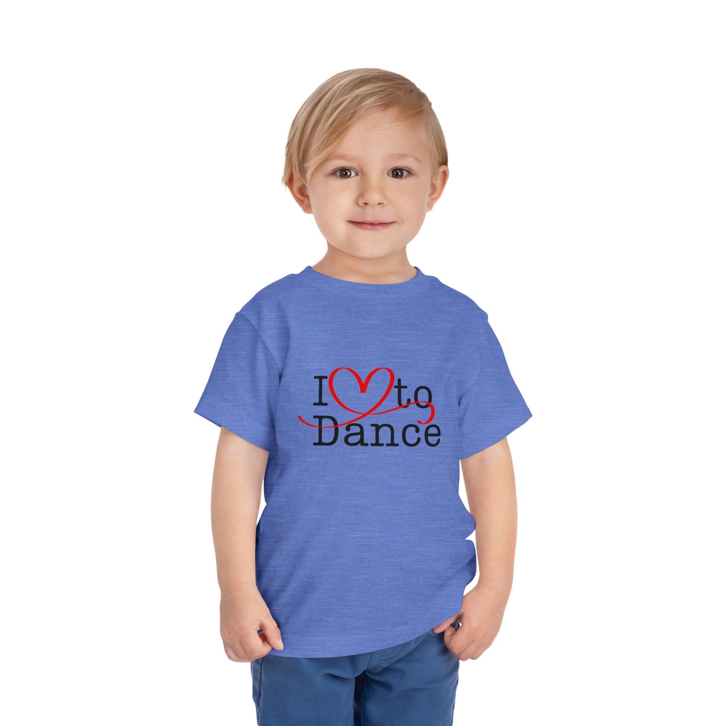 "I Love to Dance" Toddler Short Sleeve Tee – Hand-Drawn Heart Graphic Dance Lover T-Shirt