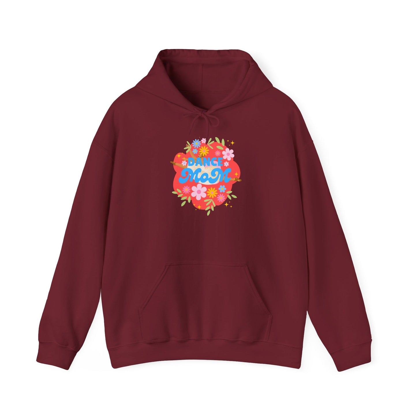 "Dance Mom" Superhero Hoodie – Floral Front Graphic & Fun Back Design | Unisex Hooded Sweatshirt for Proud Dance Parents