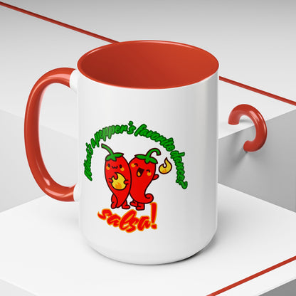 "What's a Pepper's Favorite Dance? Salsa." Accent Coffee Mug – Funny Dance Pun Ceramic Mug for Dancers and Food Lovers