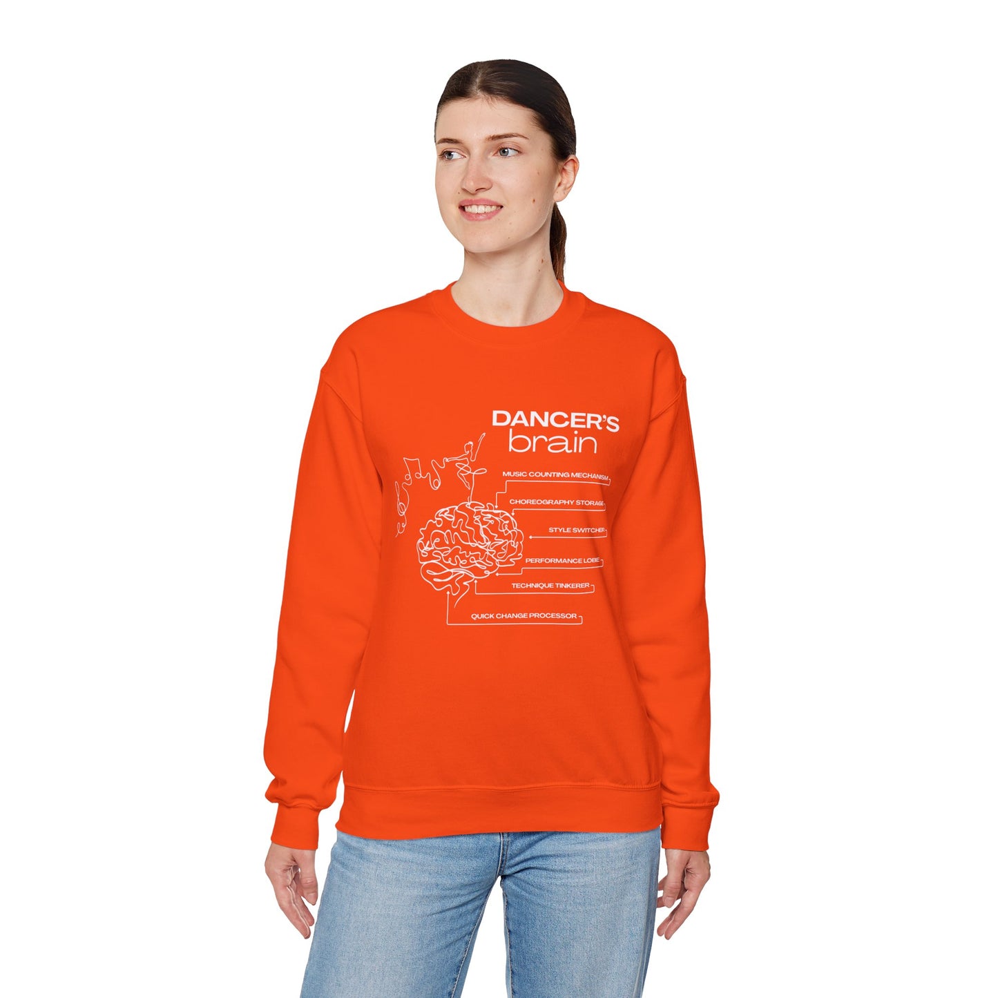 “Dancer’s Brain” Funny Dance Anatomy Sweatshirt – Unisex Heavy Blend Crewneck with Optional Name or Studio Personalization