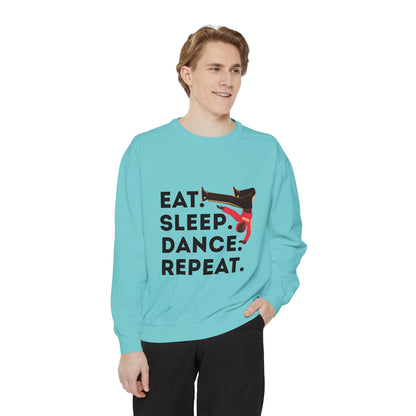 "Eat, Sleep, Dance, Repeat." Unisex Lightweight Crewneck Sweatshirt – Bold B-Boy Graphic Pullover for Hip-Hop Dancers & Street Style Fans