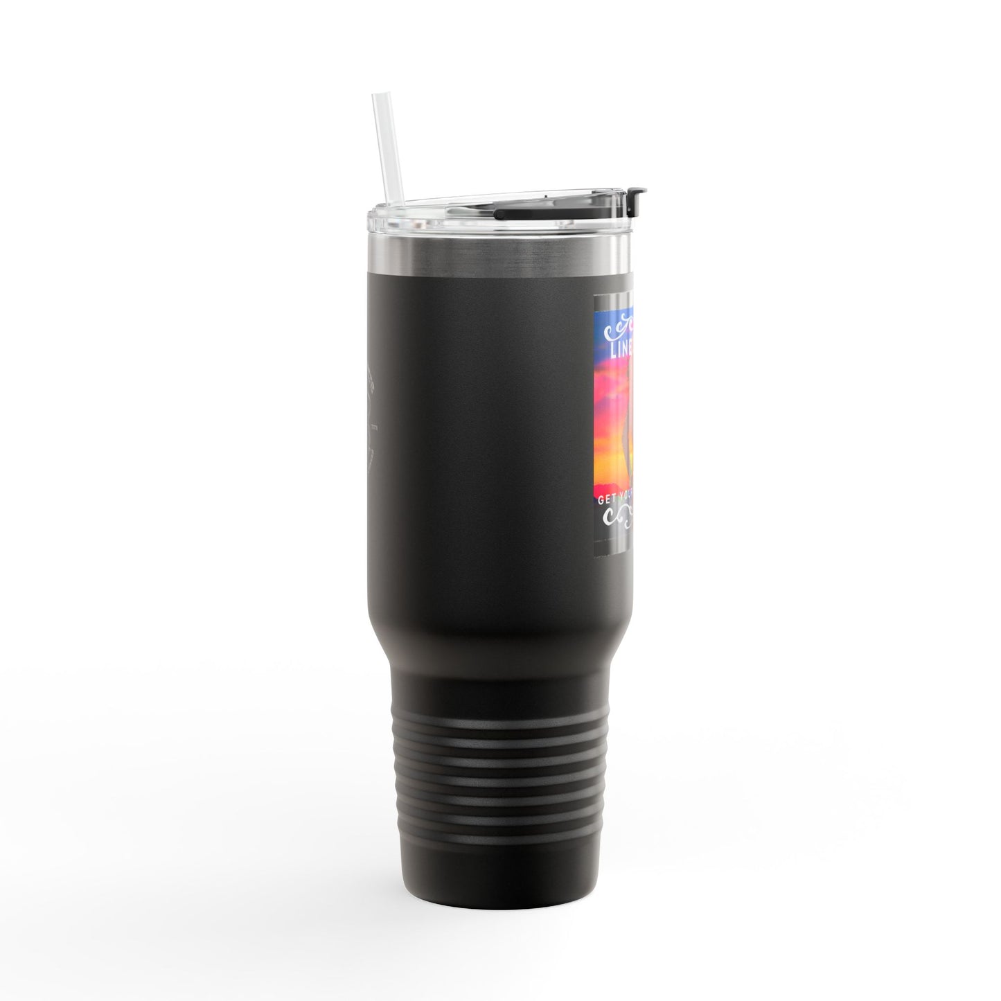 "Line Dancer, Get Your Boots In Line" 40oz Insulated Travel Mug – Cowgirl Dance-Themed Tumbler for Country Western Lovers