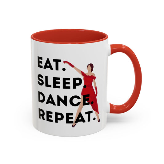 "Eat Sleep Dance Repeat" Accent Coffee Mug – Bold Dancer Graphic Ceramic Mug for Dance Lovers