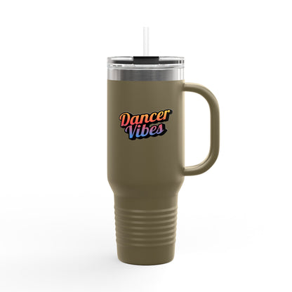 "Dancer Vibes" 40oz Insulated Travel Mug – Retro-Inspired Stainless Steel Tumbler for Dance Lovers | Hot & Cold Beverage Travel Cup with Handle and Leak-Proof Lid