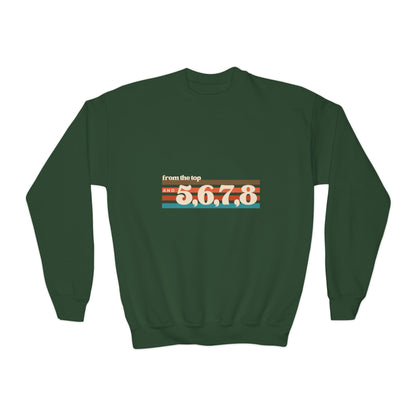 "From the Top and 5, 6, 7, 8" – Retro Dance Youth Crewneck Sweatshirt | Kids Dance Practice Pullover