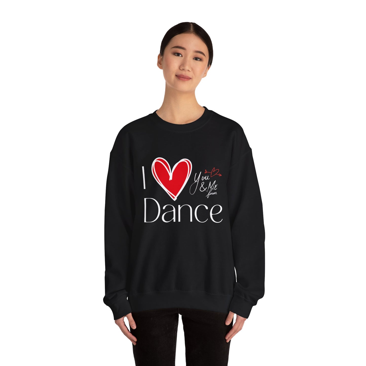 "I Love Dance" Unisex Crewneck Sweatshirt – Hand-Drawn Heart & Note Graphic Dance Lover Pullover