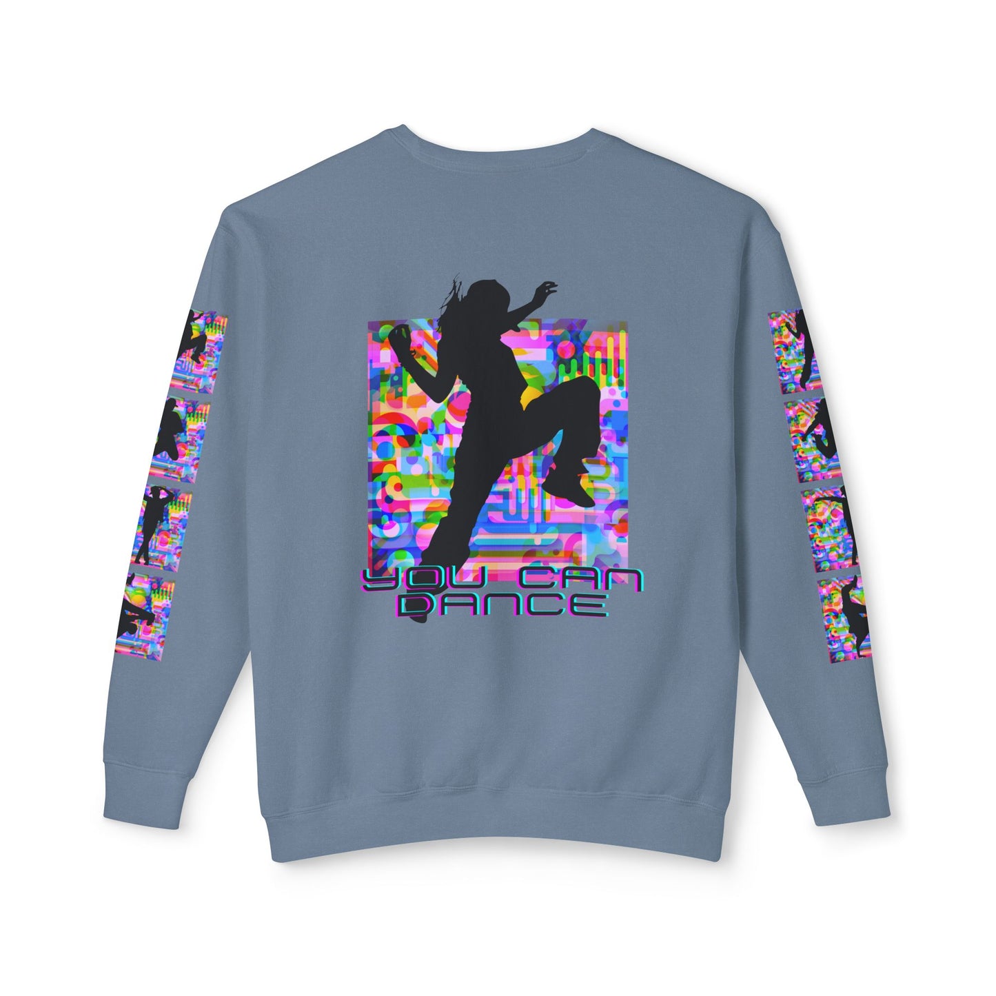 Levels Premium Collection Dance Crewneck Sweatshirt – Vibrant Unisex Streetwear Pullover with "Levels Pictures Textures" Front Text and Dancer Silhouettes on Sleeves