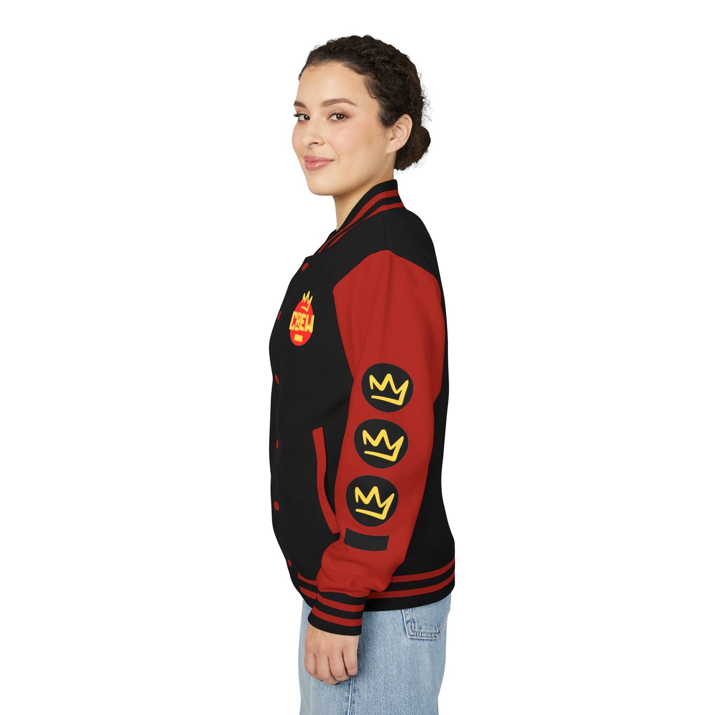 Full Out Premium Collection Letterman Jacket – Unisex Heavyweight Varsity Jacket with "Full Out" Back Graphic and "Crew" Front Design
