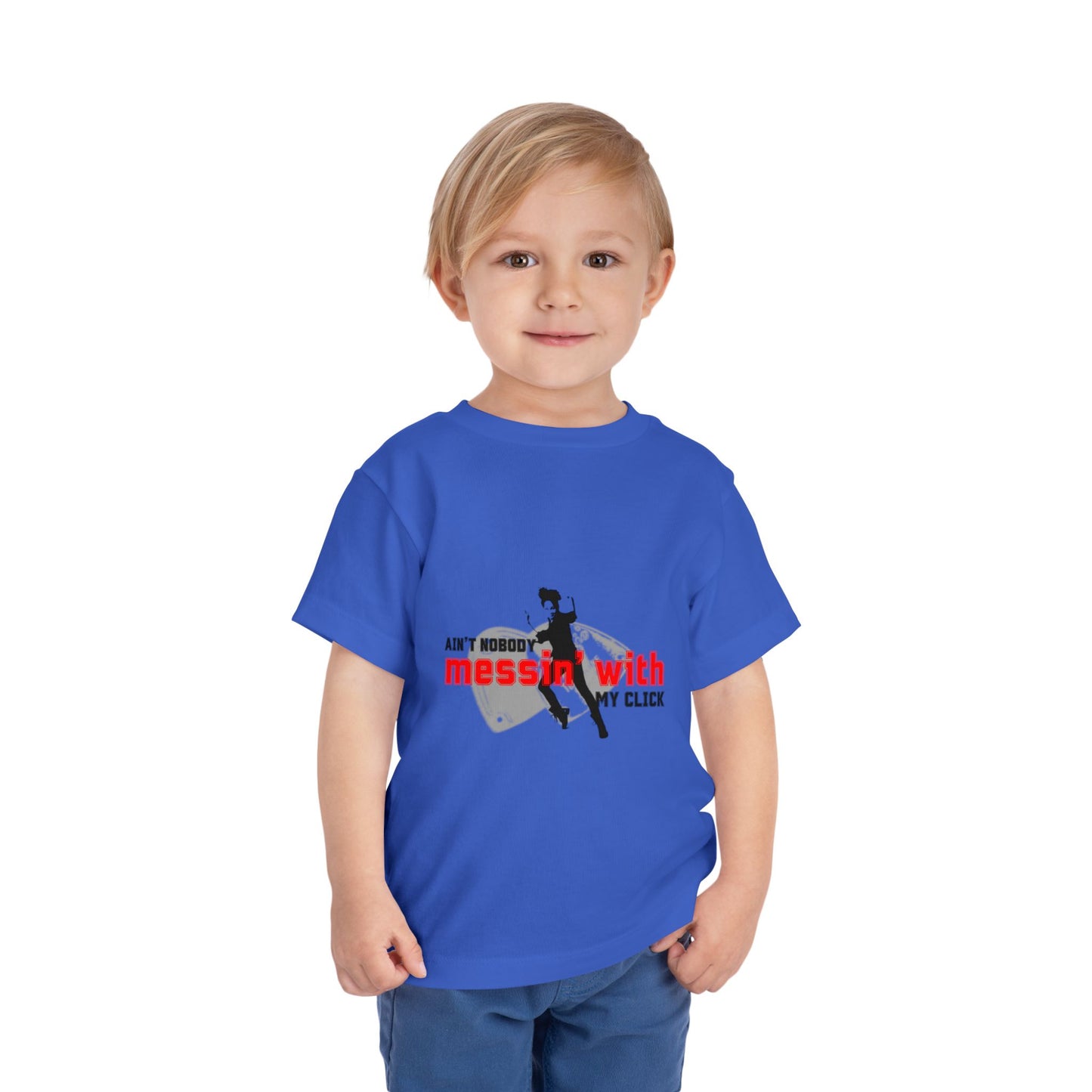 “Ain’t Nobody Messin’ With My Click” Toddler Short Sleeve T-Shirt – Tap Dance Graphic Tee with Tap Dancer Design for Kids