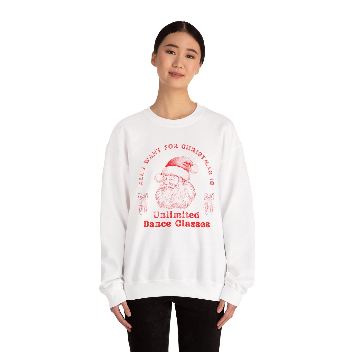 “All I Want for Christmas Is Unlimited Dance Classes” ADULT SWEATSHIRT Unisex Heavy Blend Crewneck with Vintage Santa – Festive Holiday Dance Sweatshirt for Dancers & Studios