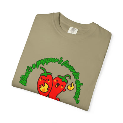 "What's a Pepper's Favorite Dance? Salsa!" Dance Pun Unisex Garment-Dyed T-Shirt – Funny Dance Joke Tee with Cute Pepper Graphic – Dance Humor Shirt for Food & Pun Lovers