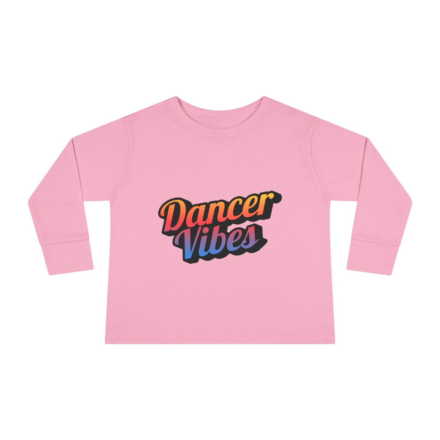 "Dancer Vibes" Toddler Dance T-Shirt – Colorful Text Graphic Long Sleeve Tee for Kids