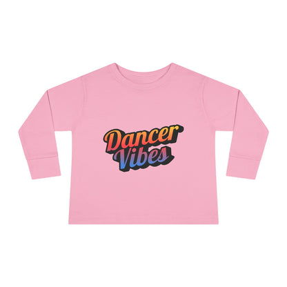 "Dancer Vibes" Toddler Dance T-Shirt – Colorful Text Graphic Long Sleeve Tee for Kids