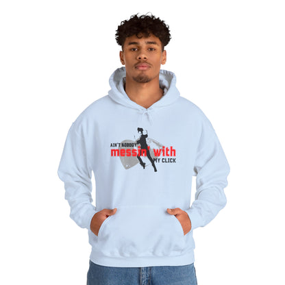 “Ain’t Nobody Messin’ with My Click” Tap Dance Graphic with Tap Shoes & Dancer | Streetwear-Inspired Tap Dancing Hoodie for Dancers - Unisex Heavy Blend™ Hooded Sweatshirt