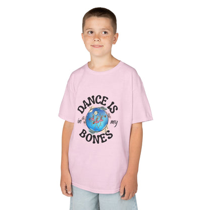 "Dance Is in My Bones” Halloween Dance T-Shirt with Dancing Skeletons Graphic - Kids Heavy Cotton™ Tee