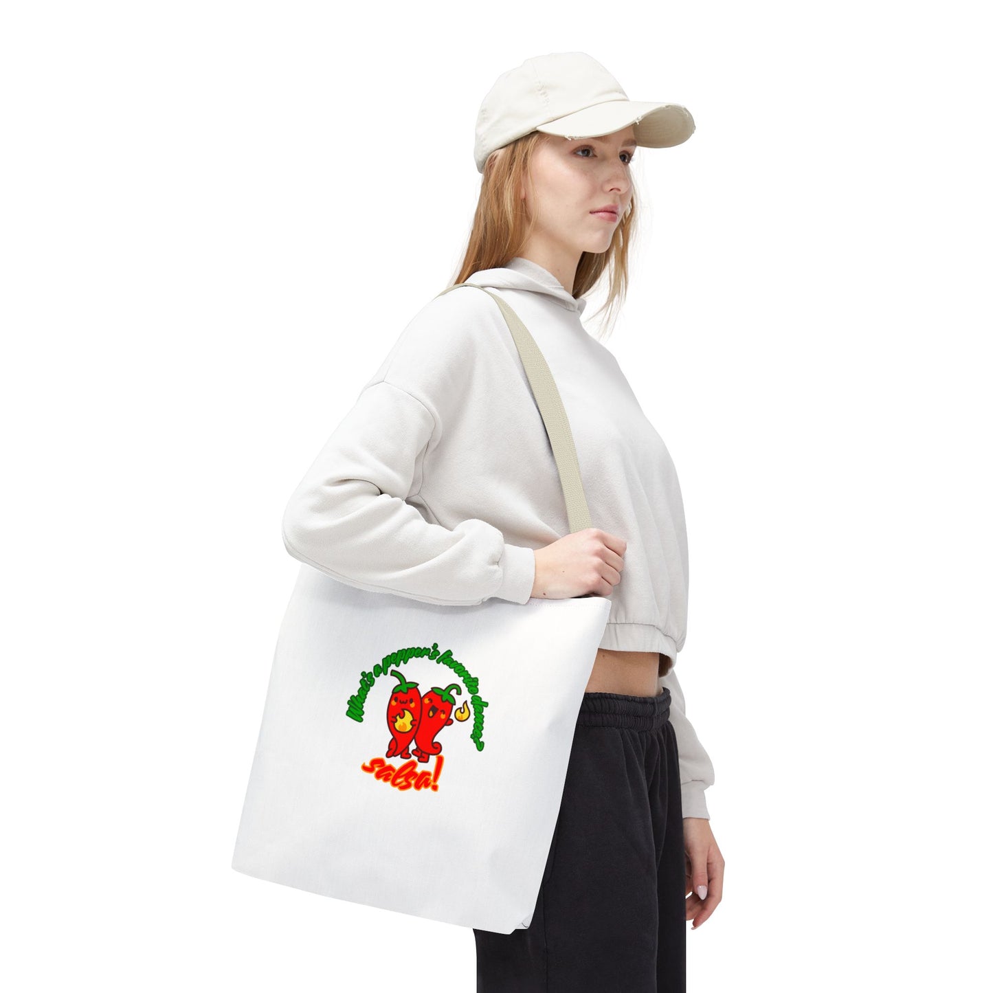“What’s a Pepper’s Favorite Dance? Salsa!” Salsa Dance Pun Tote Bag – Funny Kawaii Pepper Graphic Canvas Bag for Dancers & Food Lovers