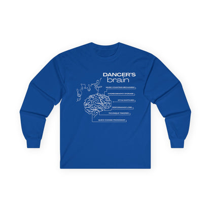 “Dancer’s Brain” Unisex Long Sleeve Tee – Funny Ballet & Dance Graphic Shirt with Labeled Brain Design + Optional Name or Studio Personalization