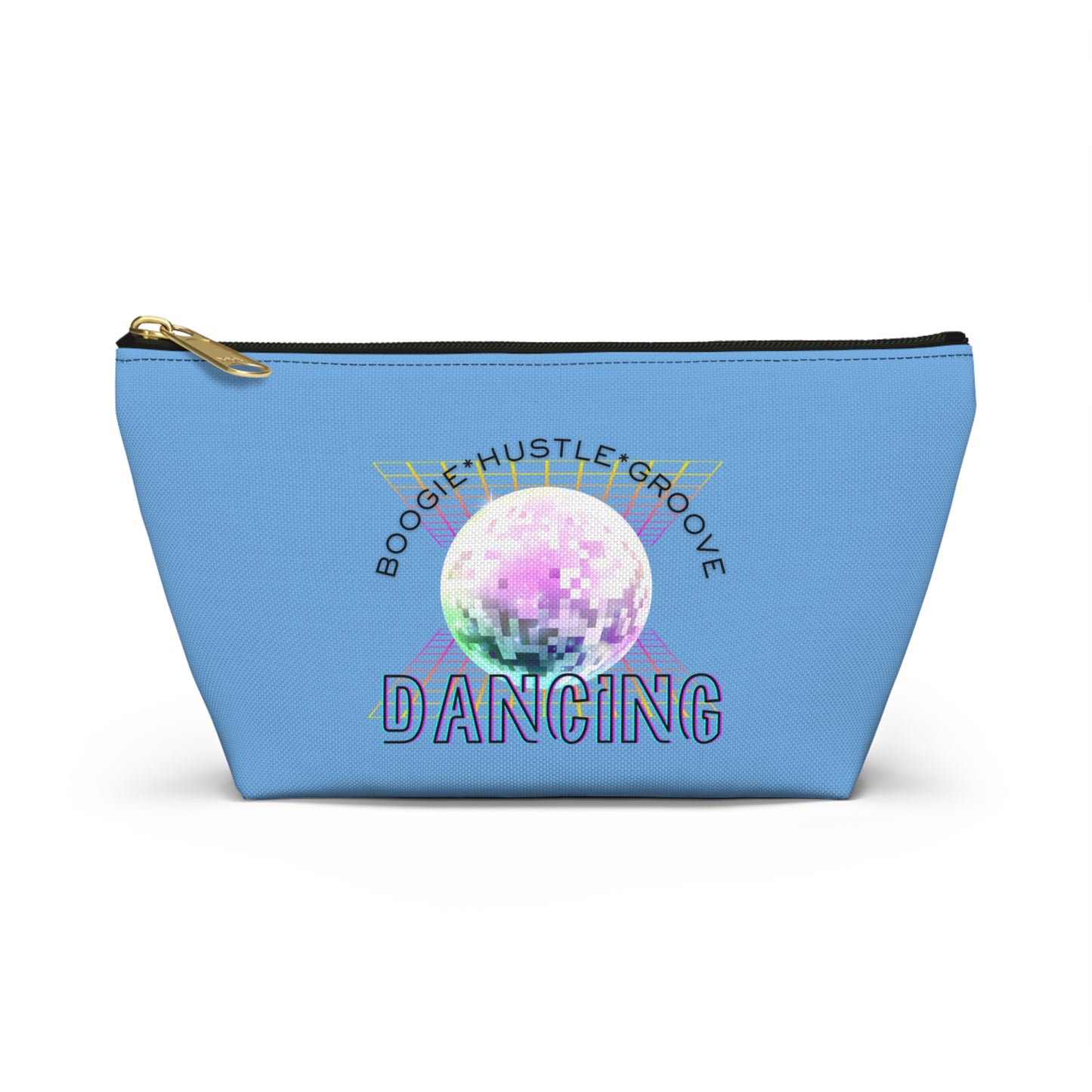 "Boogie, Hustle, Groove - Dancing" Retro Dance-Inspired Makeup Bag | Funky Bold Accessory Pouch for Dancers
