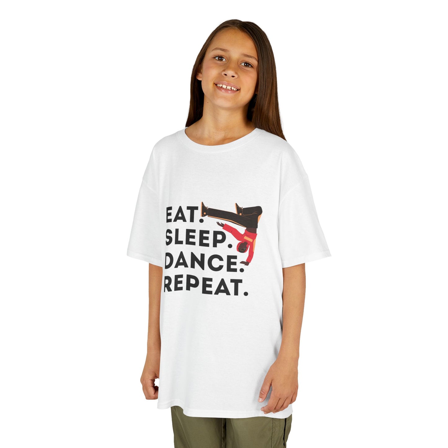 "Eat Sleep Dance Repeat" Youth Short Sleeve Tee – Bold B-Boy Graphic Hip-Hop Dance Shirt for Kids and Young Performers