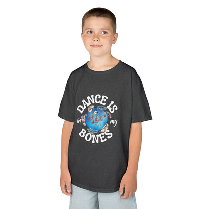 "Dance Is in My Bones” Halloween Dance T-Shirt with Dancing Skeletons Graphic - Kids Heavy Cotton™ Tee